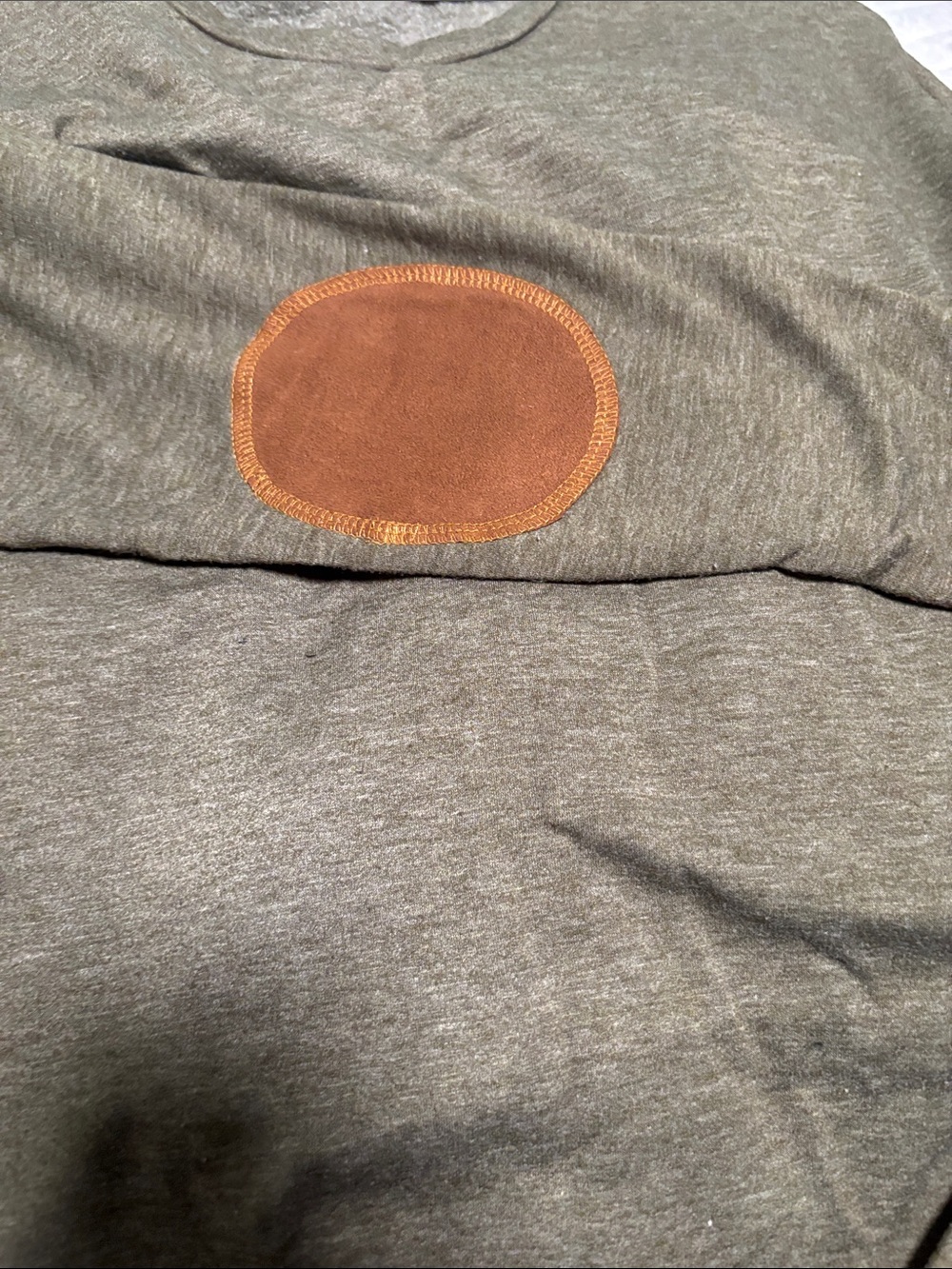 Cherish Olive Gray Long Sleeve Shirt with Brown Elbow Patch